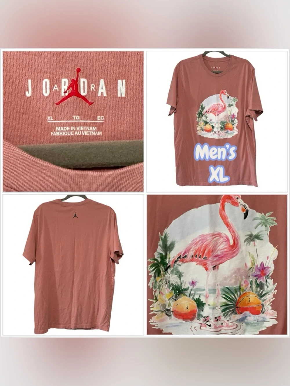 Men’s Nike Air Jordan XL Short Sleeve T-Shirt Top Tee Flamingo Basketball Logo